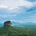 Photo of Sigiriya Rock towering above the Sri Lanka landscape, seen from Pidurangala Rock, Sri Lanka